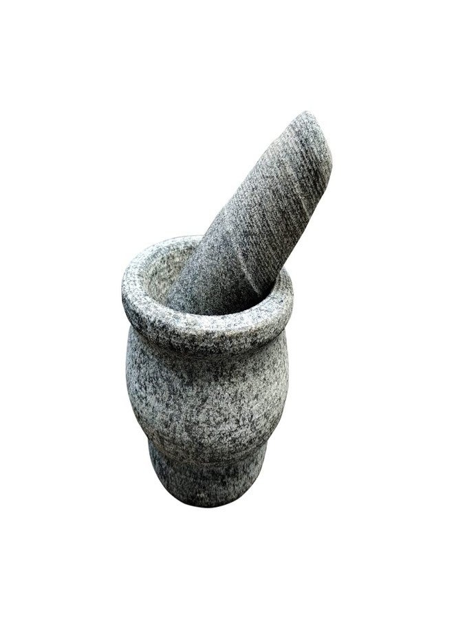 EZAHK Stone Mortar Pestle Set Bowl Type, Okhli, Mixer, Natural & Traditional Grinder, Musal, Heavy Duty for Kitchen, Making for Spices (5 in) - Image 1